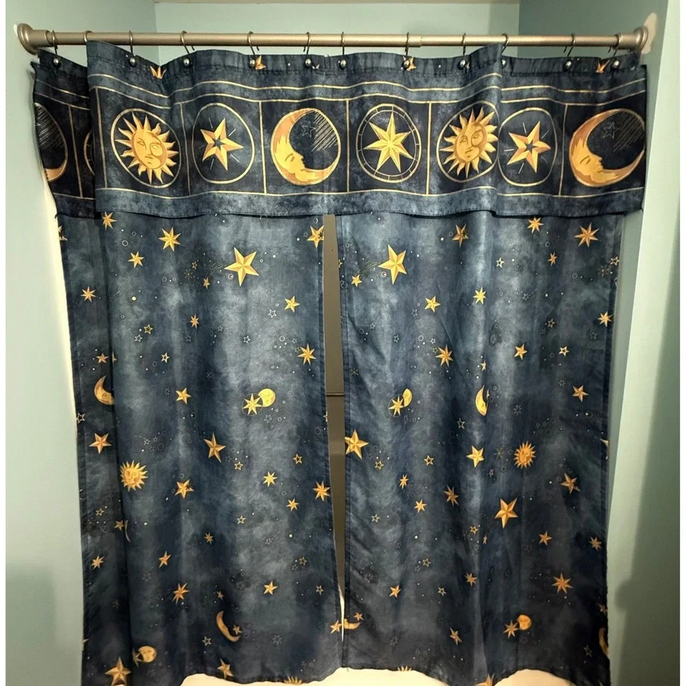 Vintage 90s Springmaid Celestial Shower Curtain Sun Moon Stars 69